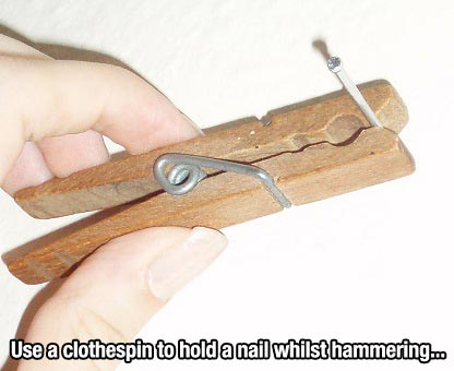 Clothespin To Avoid Thumb Hammering